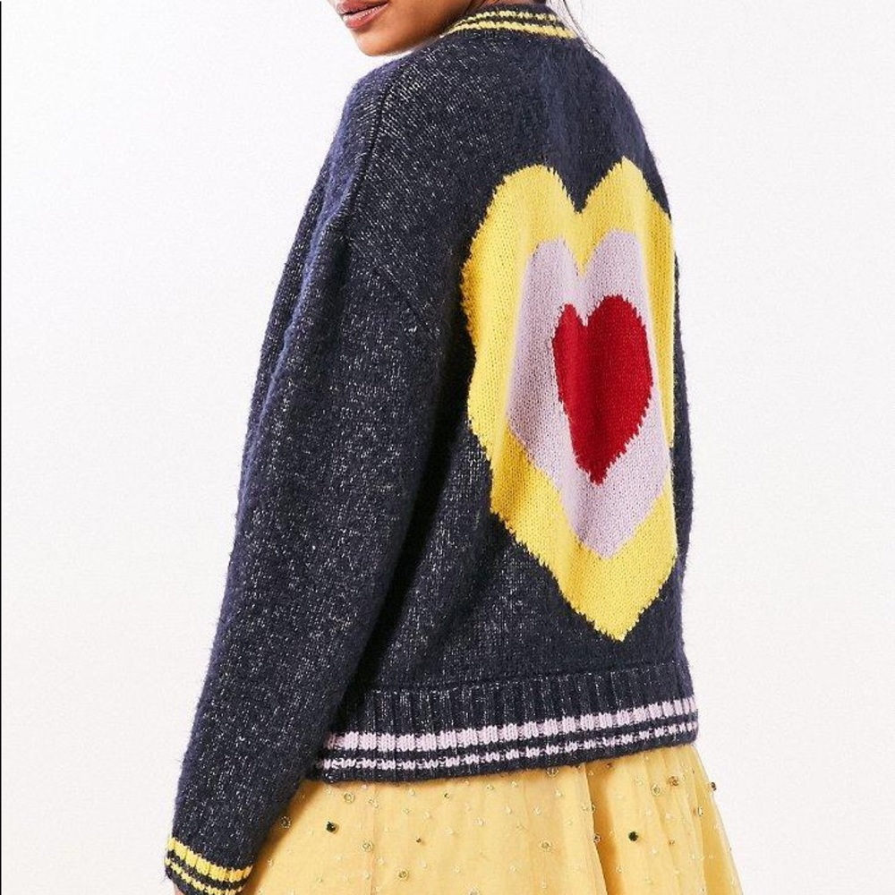 UO Ecote Blue Icon Bomber Sweater Size Small